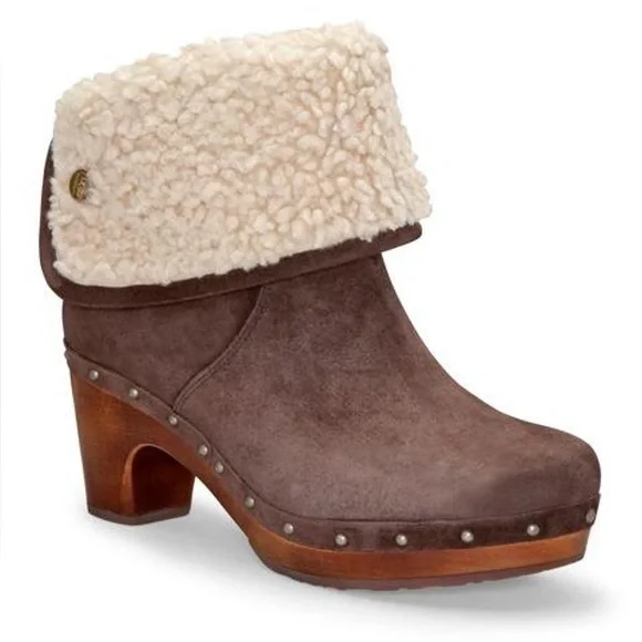 UGG Lynnea Suede Ankle Bootie - Sherpa Fold - Picture 1 of 7